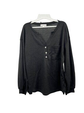 ELINGS Womens Waffle Knit Top Long Balloon Sleeve Black Size Medium
